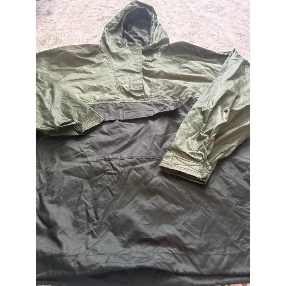 Vintage Gap Anorak Windbreaker Jacket Youth  XXL Olive Black Lined 1/4  Hooded